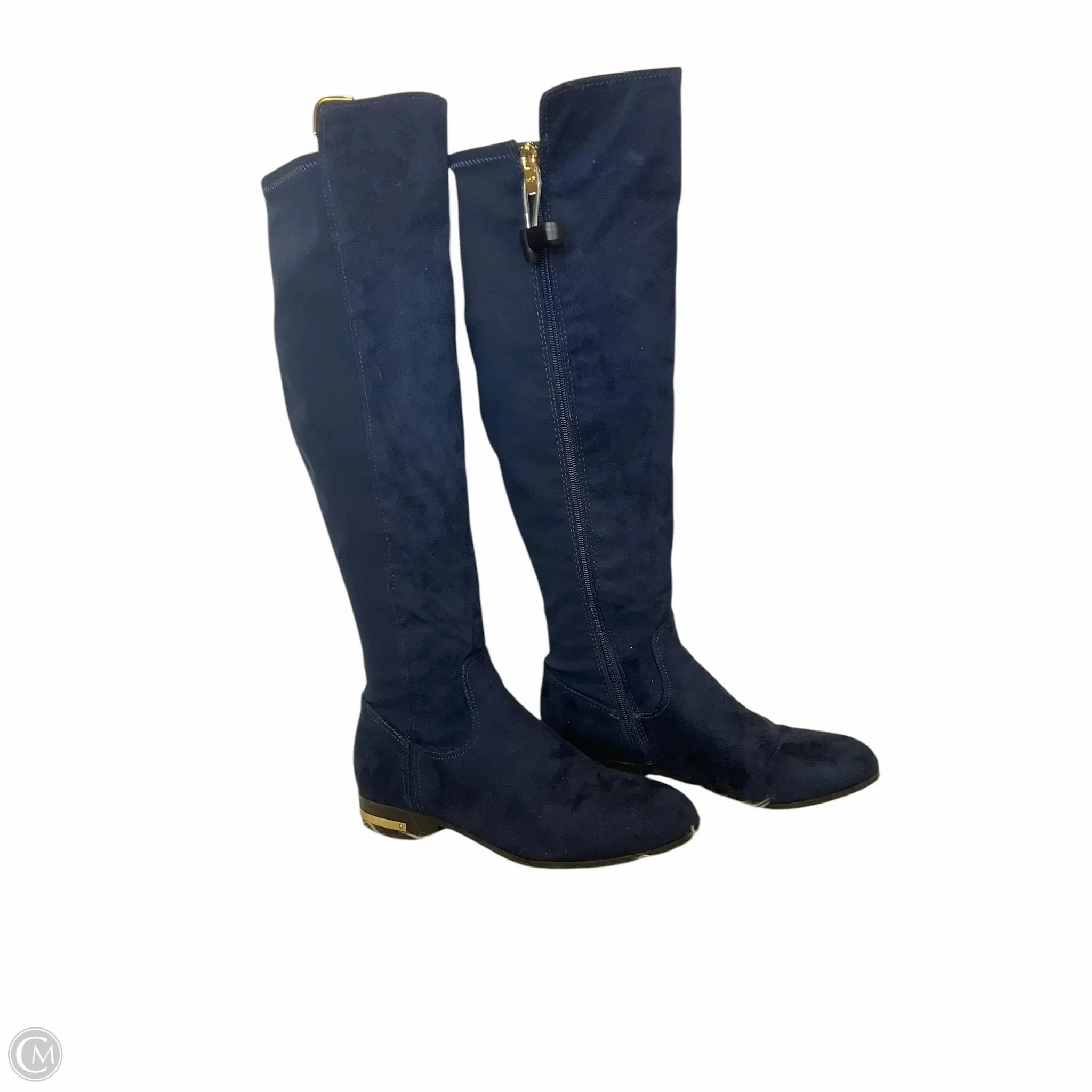 Boots Knee Flats By Marc Fisher In Navy, Size: 8.5 Fashion Heels