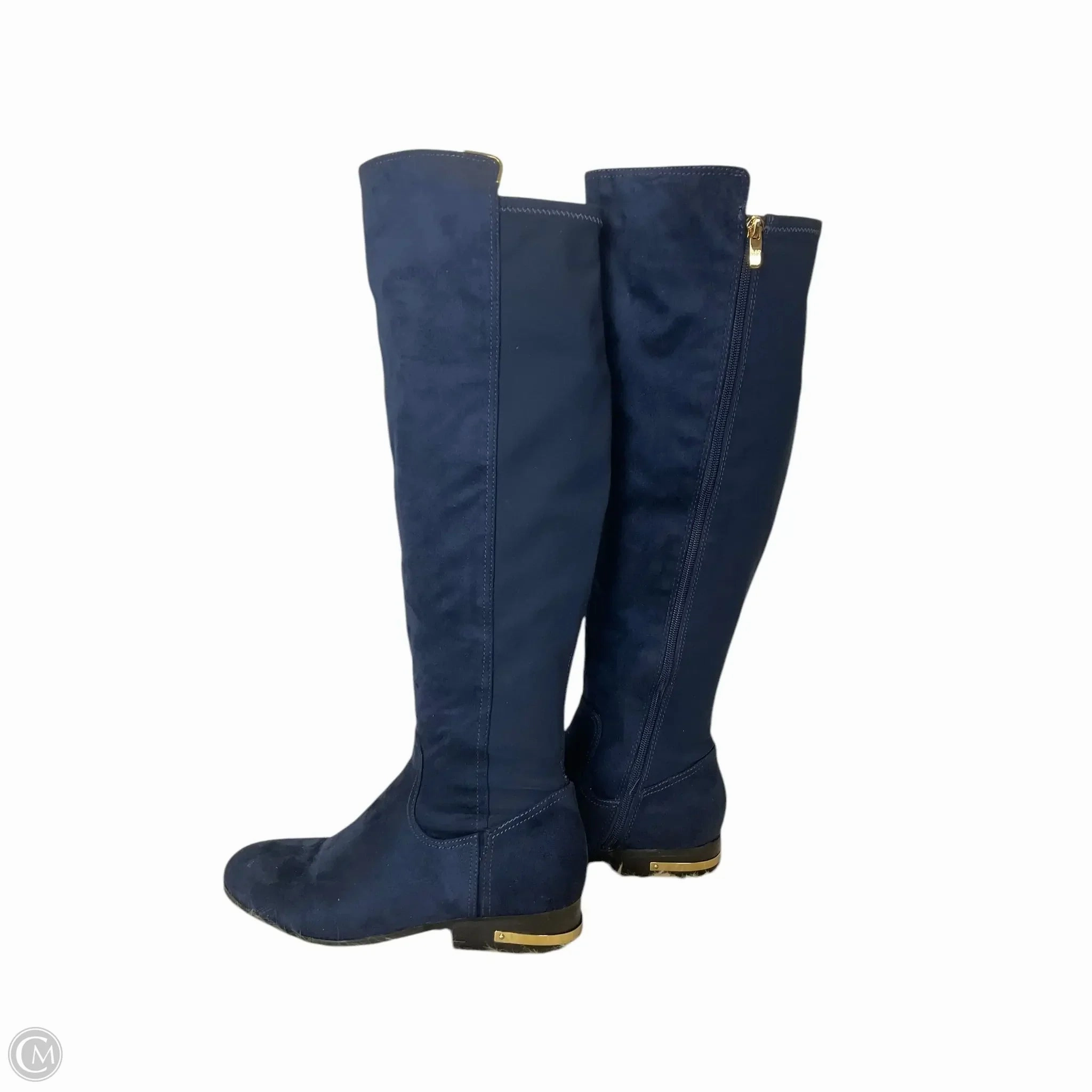 Boots Knee Flats By Marc Fisher In Navy, Size: 8.5 Fashion Heels
