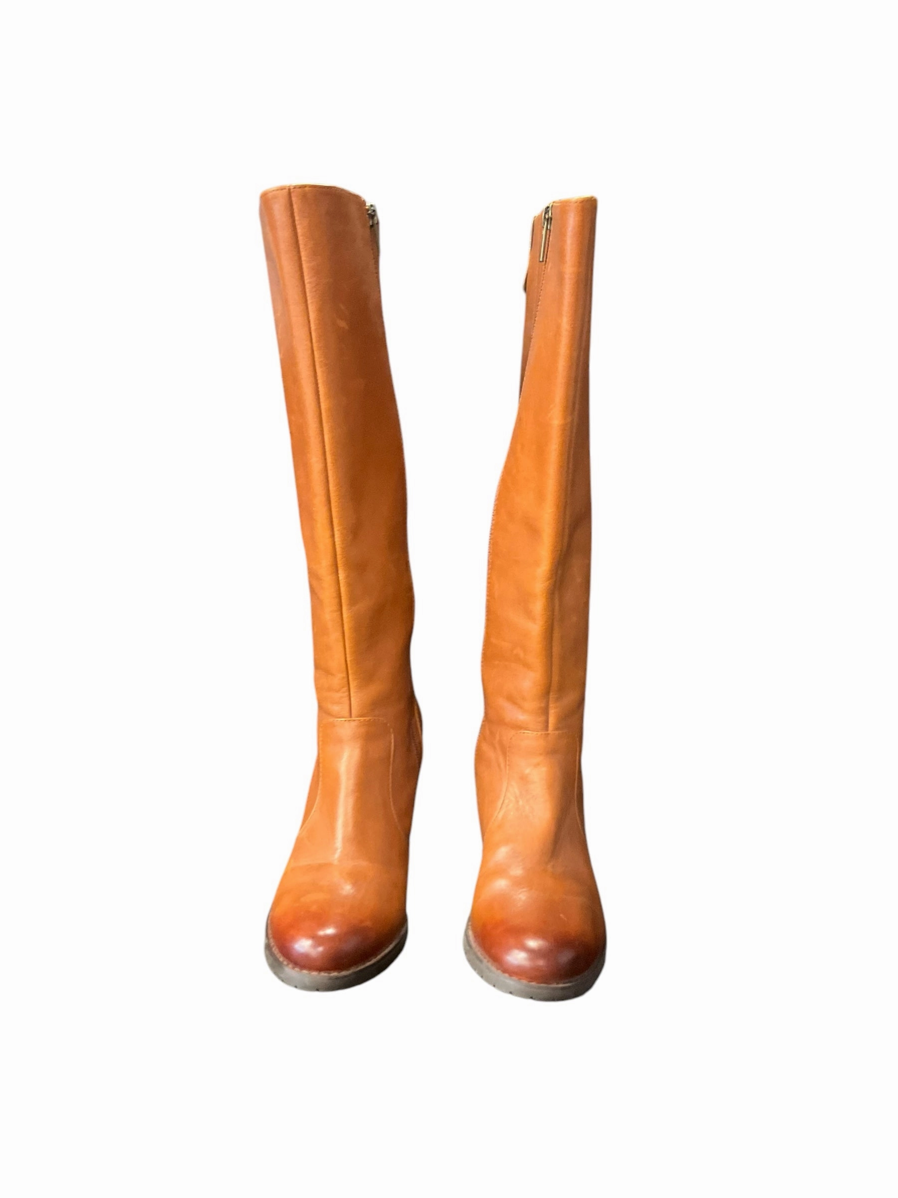 Boots Knee Heels By Clarks In Brown, Size: 6.5 Leather Footwear