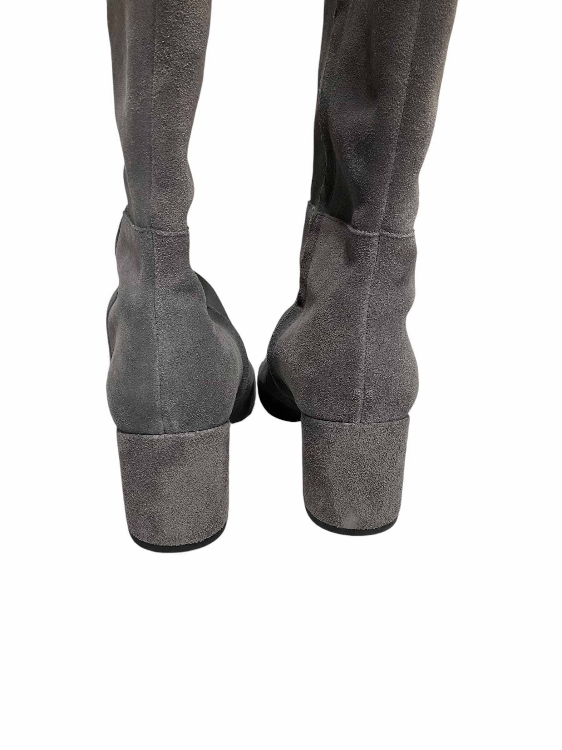 Boots Knee Heels By Clarks In Grey, Size: 8.5 Leather Footwear
