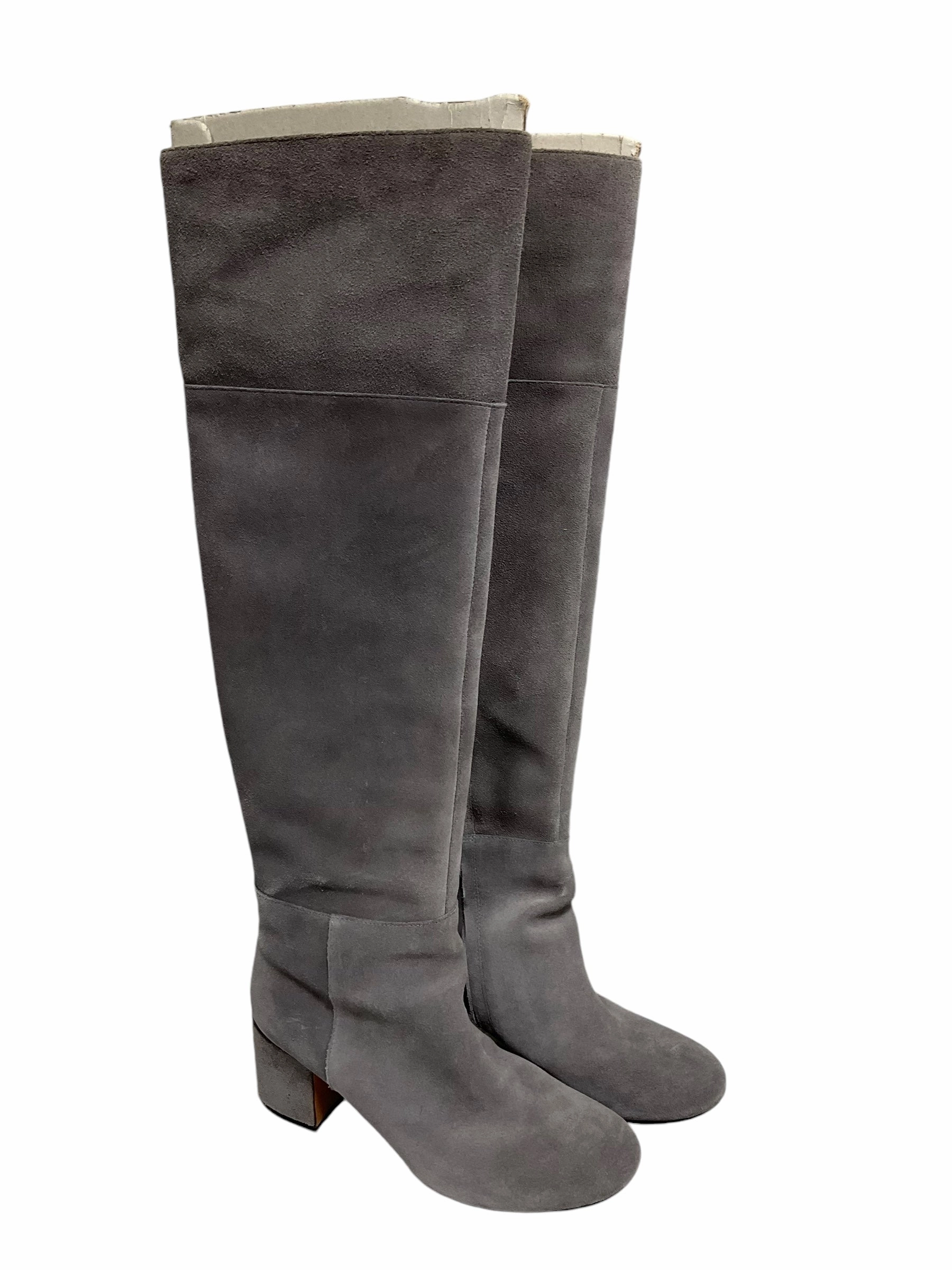 Boots Knee Heels By Clarks In Grey, Size: 8.5 Clarks leather shoes for daily wear