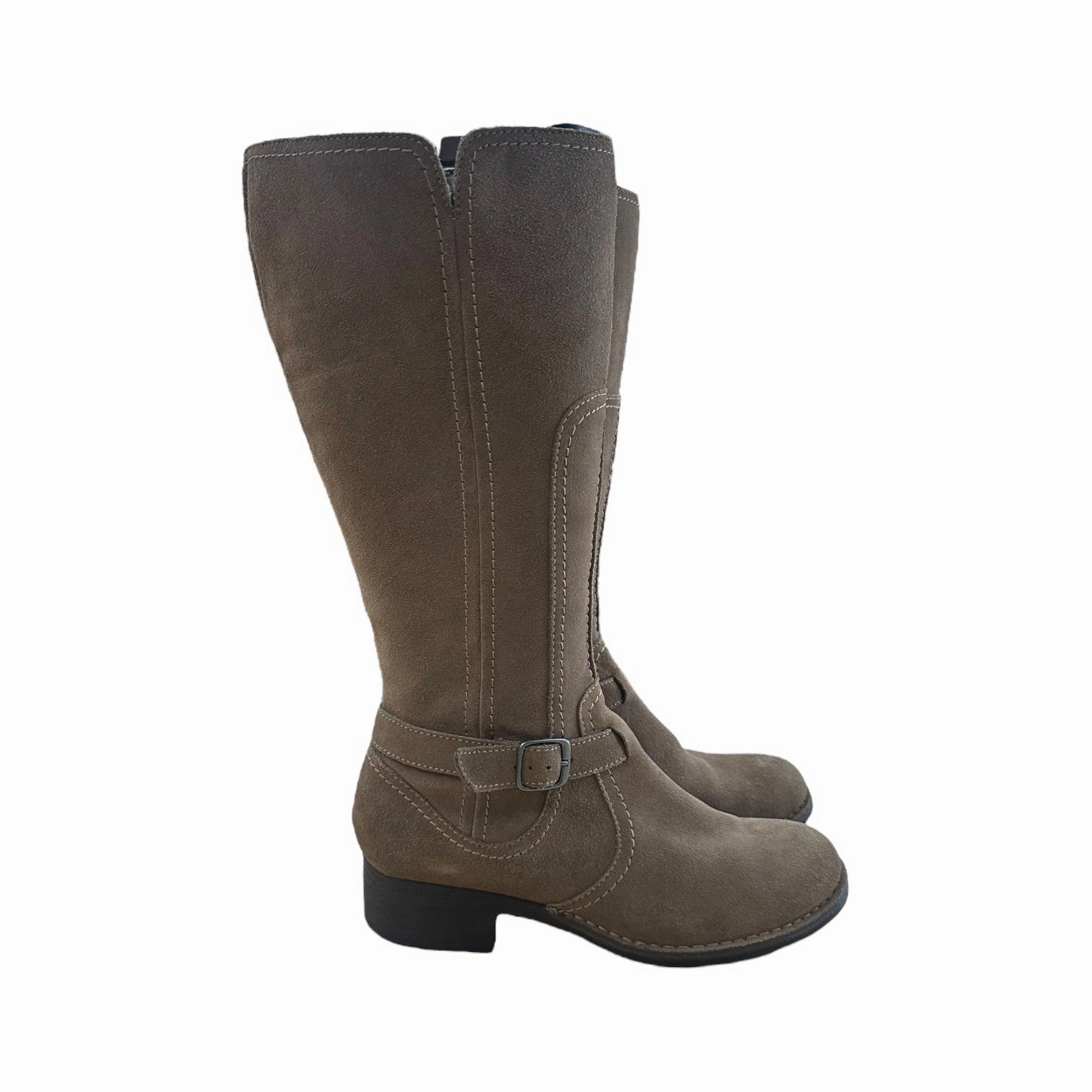 Boots Knee Heels By Clarks In Tan, Size:9 Leather Footwear