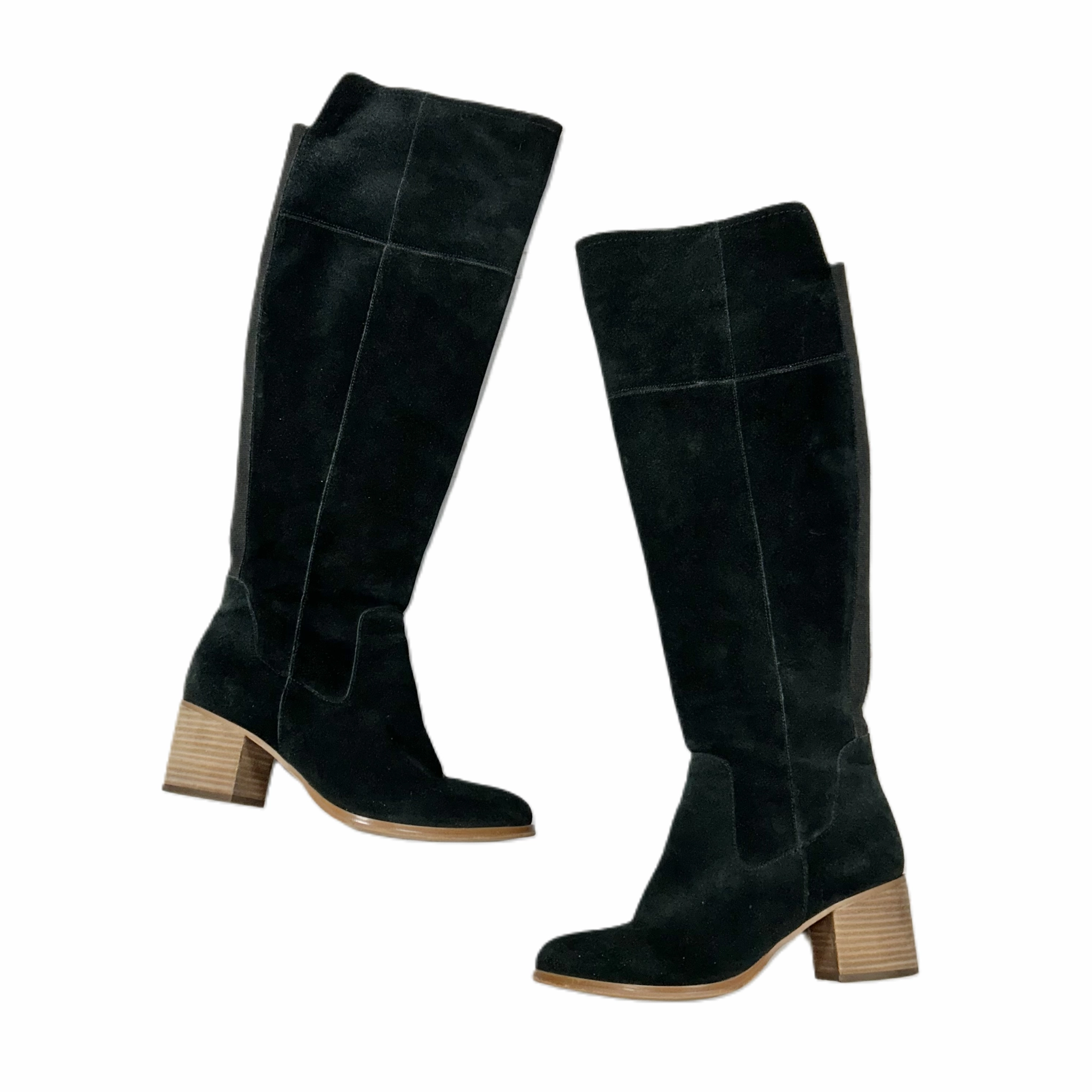 Boots Knee Heels By Marc Fisher In Black, Size: 7 Marc Fisher fashion shoes with block heels