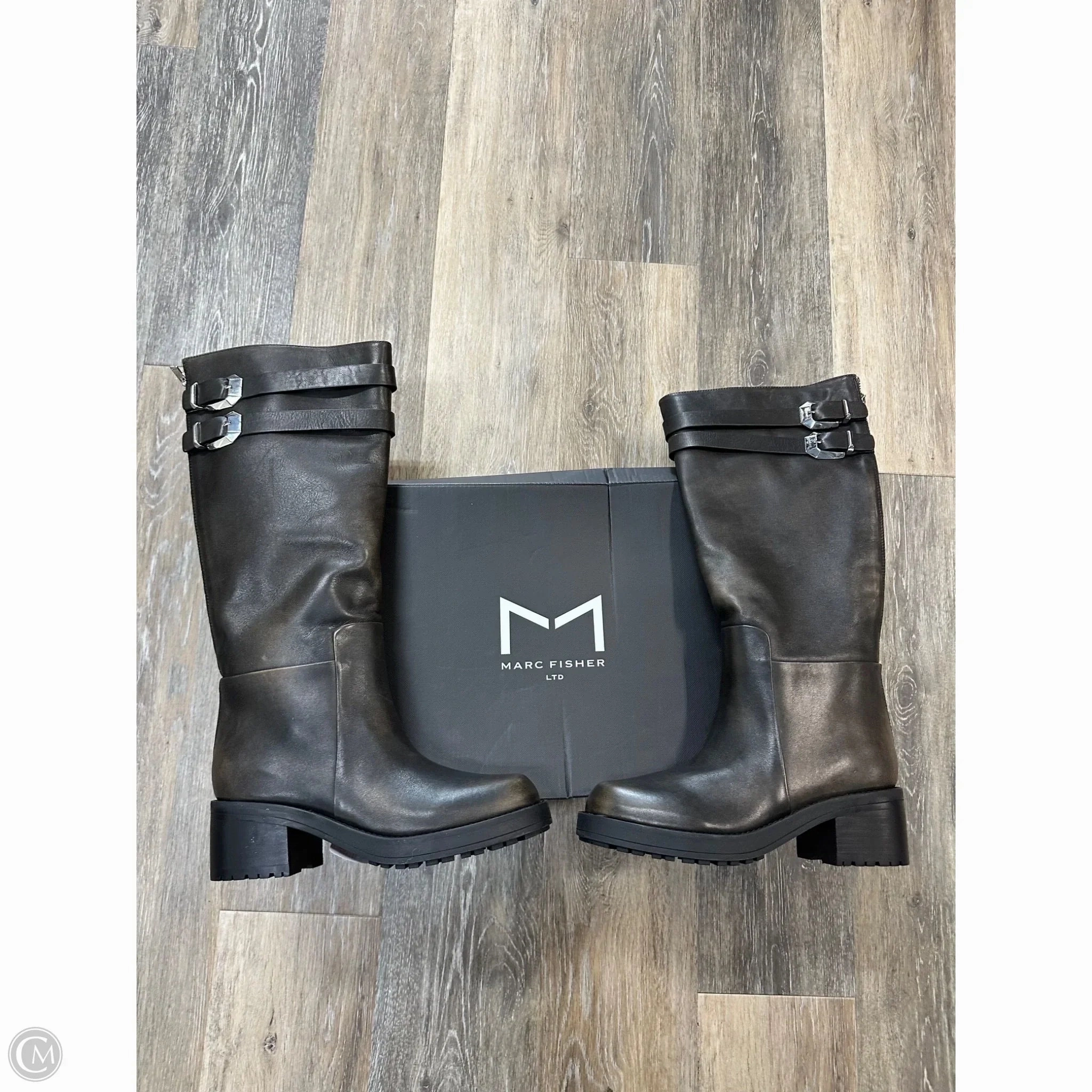 Boots Knee Heels By Marc Fisher In Brown, Size: 7.5 Marc Fisher fashion shoes with block heels