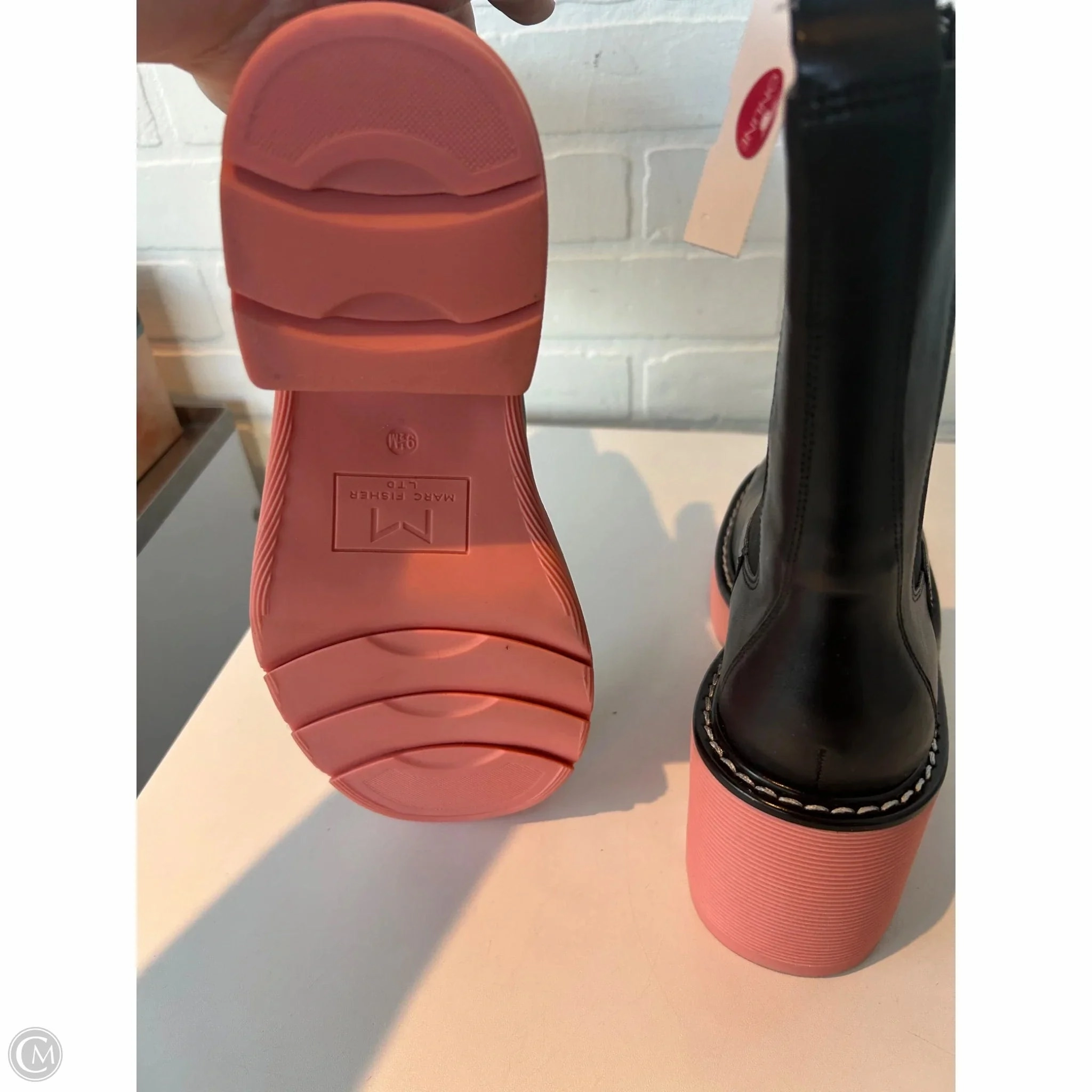 Boots Mid-calf Heels By Marc Fisher In Black & Pink, Size: 9.5 Fashion Heels