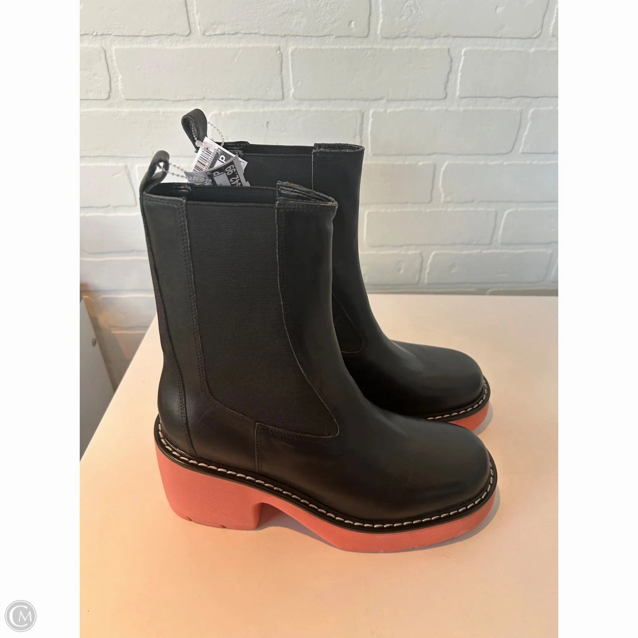 Boots Mid-calf Heels By Marc Fisher In Black & Pink, Size: 9.5 Fashion Heels