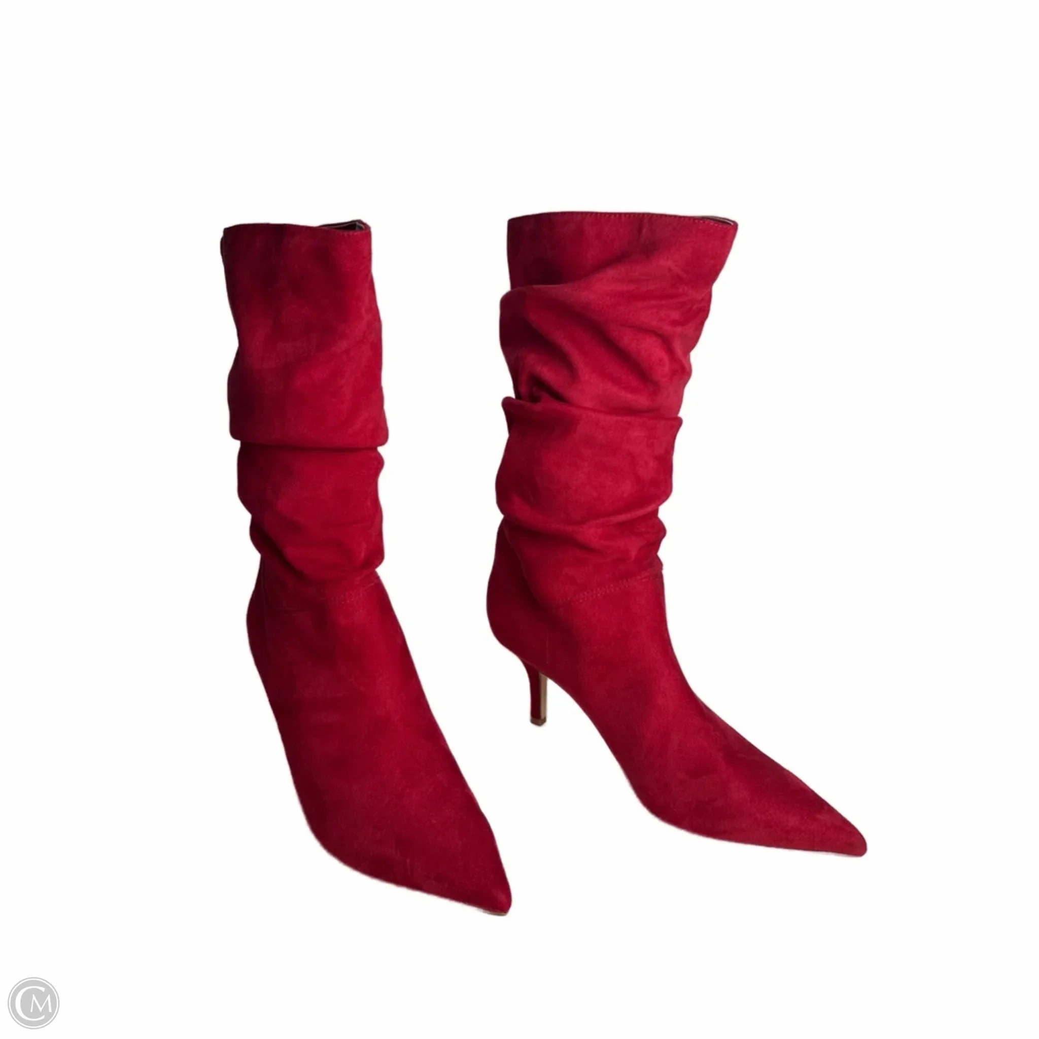 Boots Mid-calf Heels By Marc Fisher In Red, Size: 7.5 Marc Fisher fashion shoes with block heels