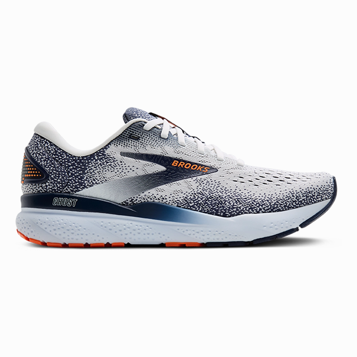 Brooks Ghost 16 - White - Peacoat - Orange Brooks running shoes with responsive cushioning