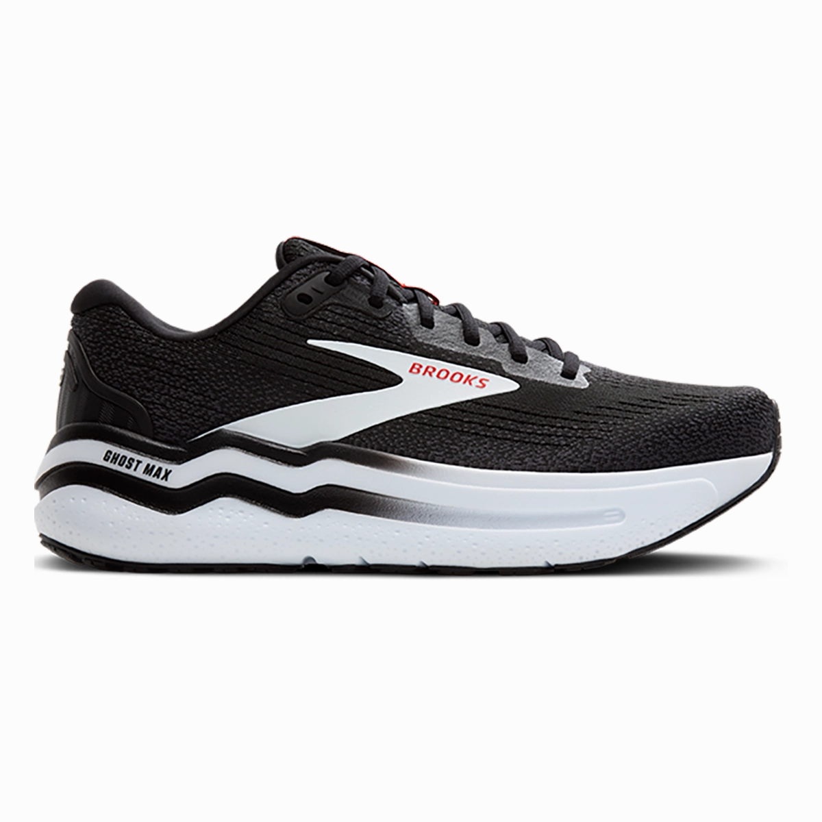 Brooks Ghost Max 2 - Black - White - Fiery Red Brooks running shoes with responsive cushioning