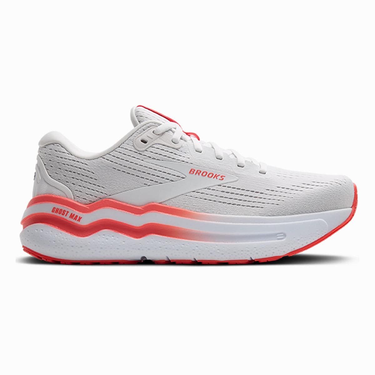 Brooks Ghost Max 2 - White - Hot Coral Brooks running shoes with responsive cushioning