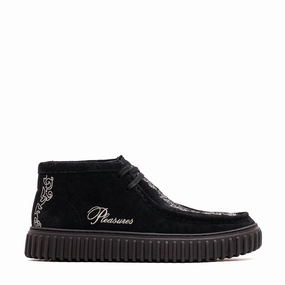 Clarks x PLEASURES Men Torhill Woven Black Suede 26180267 Clarks classic leather shoes for casual wear