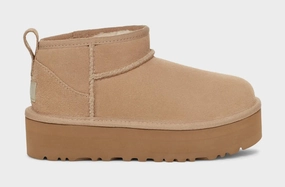 Classic Ultra Mini Platform Grade School Boots (Beige) ugg classic tasman slippers warm and durable