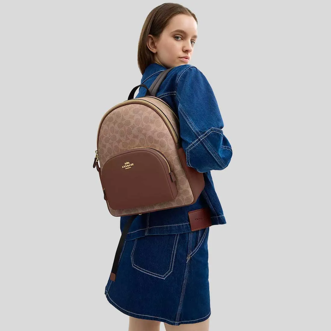 Coach Bags COACH Court Backpack In Signature Canvas Tan/Brown CZ176