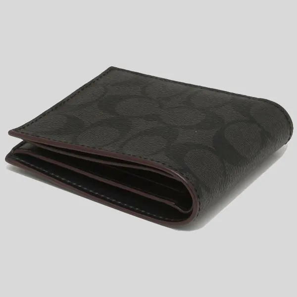 Coach Bags Coach Men's Compact ID Wallet In Signature With Oxblood Trim F25519