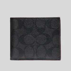 Coach Bags Coach Men's Compact ID Wallet In Signature With Oxblood Trim F25519