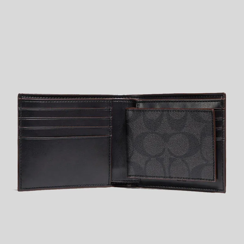 Coach Bags Coach Men's Compact ID Wallet In Signature With Oxblood Trim F25519