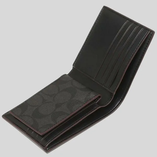 Coach Bags Coach Men's Compact ID Wallet In Signature With Oxblood Trim F25519