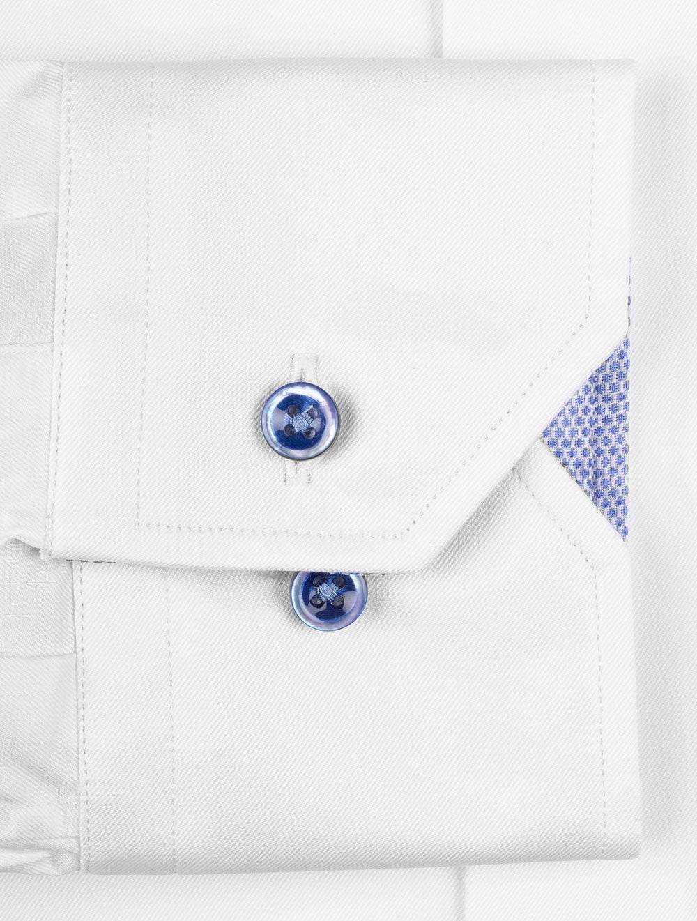 Contrast Button With Inlay Fitted Body Cotton Shirt White