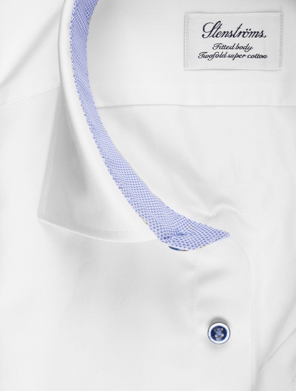 Contrast Button With Inlay Fitted Body Cotton Shirt White