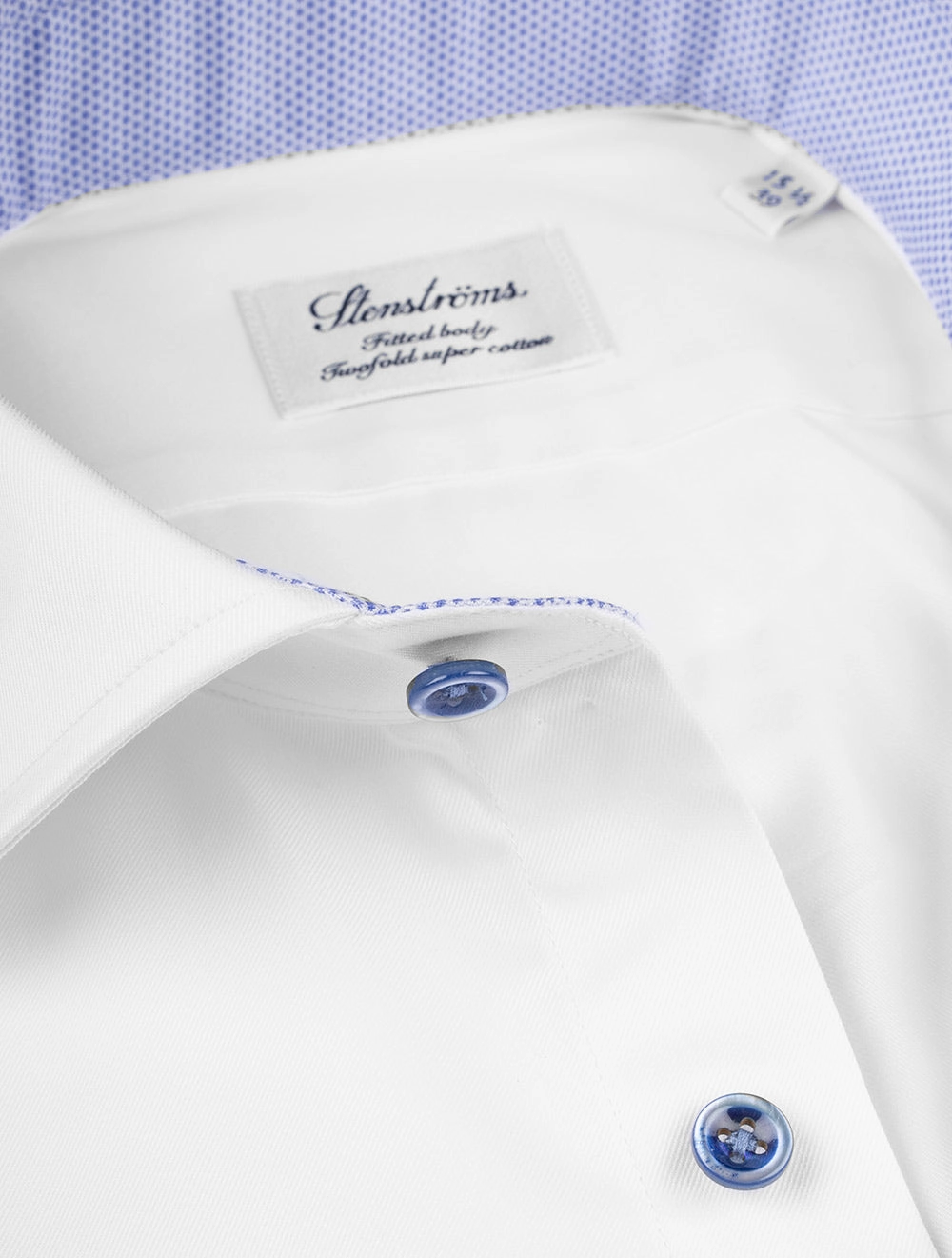 Contrast Button With Inlay Fitted Body Cotton Shirt White