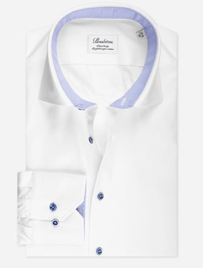 Contrast Button With Inlay Fitted Body Cotton Shirt White