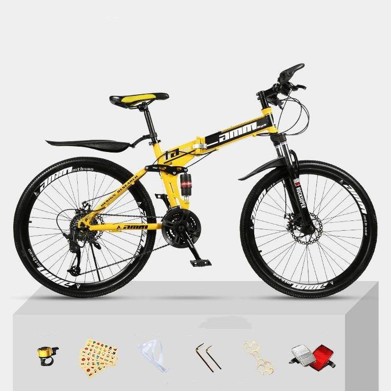 Dual Shock Absorbing Folding Mountain Bike – Versatile Off-road Bike for Students and Commuters