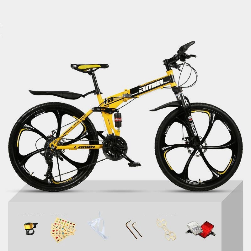 Dual Shock Absorbing Folding Mountain Bike – Versatile Off-road Bike for Students and Commuters