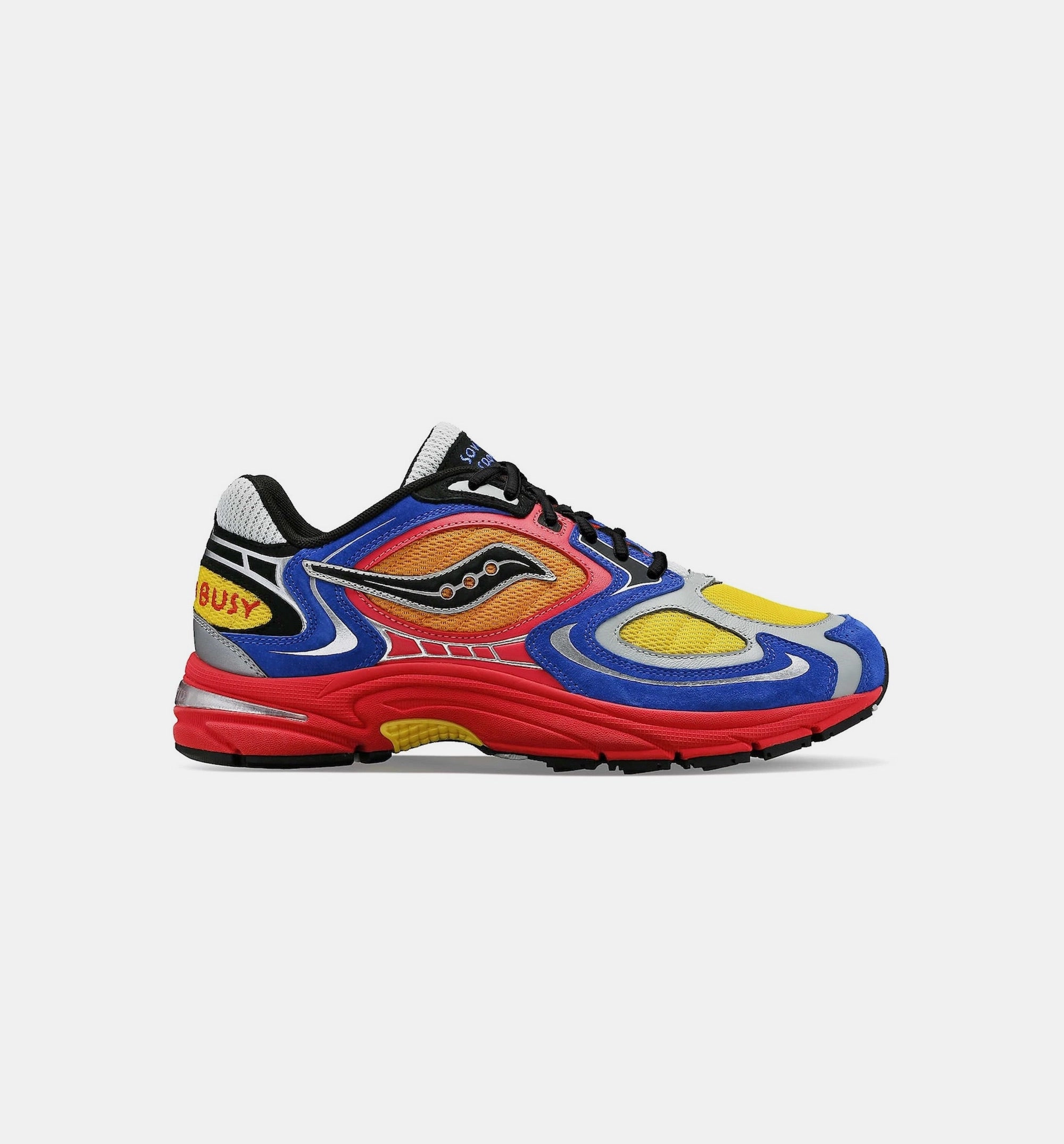 Grid Jazz 9 x Jae Tips I Love You But I'm Busy Mens Lifestyle Shoe - Red/Blue/Yellow Saucony cushioned sneakers for distance runs