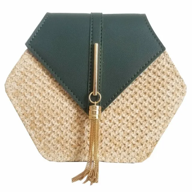 Hexagon Mulit Style Straw leather Handbag Women Summer Rattan Bag Handmade Woven Beach Circle Bohemia Shoulder Bag New Fashion Fashion Nova Bags