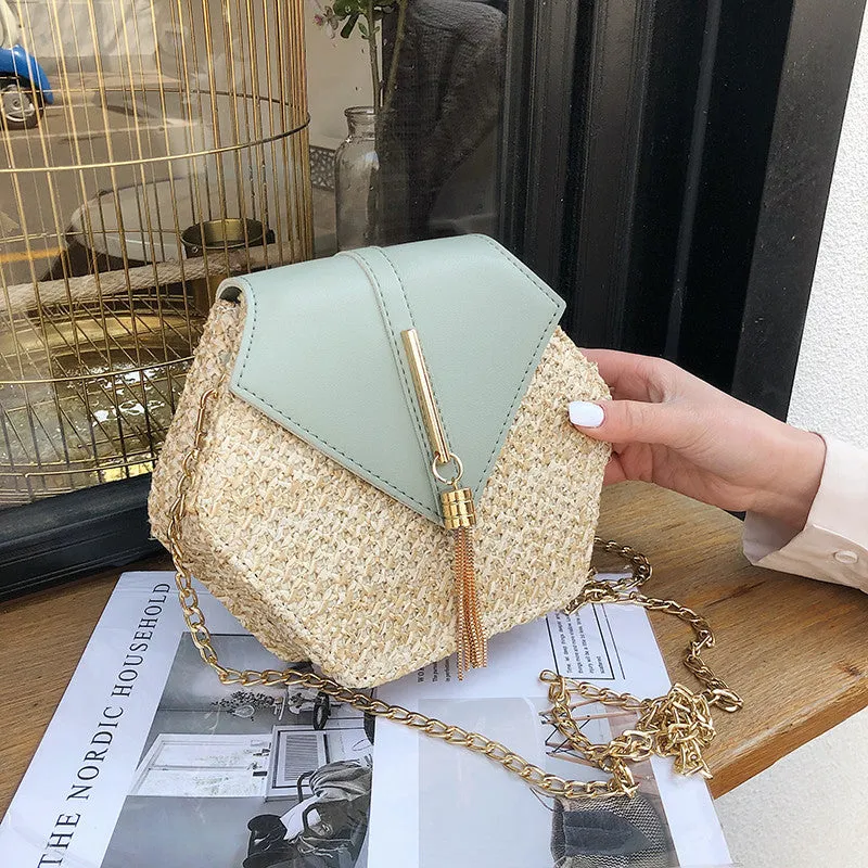 Hexagon Mulit Style Straw leather Handbag Women Summer Rattan Bag Handmade Woven Beach Circle Bohemia Shoulder Bag New Fashion Fashion Nova Bags