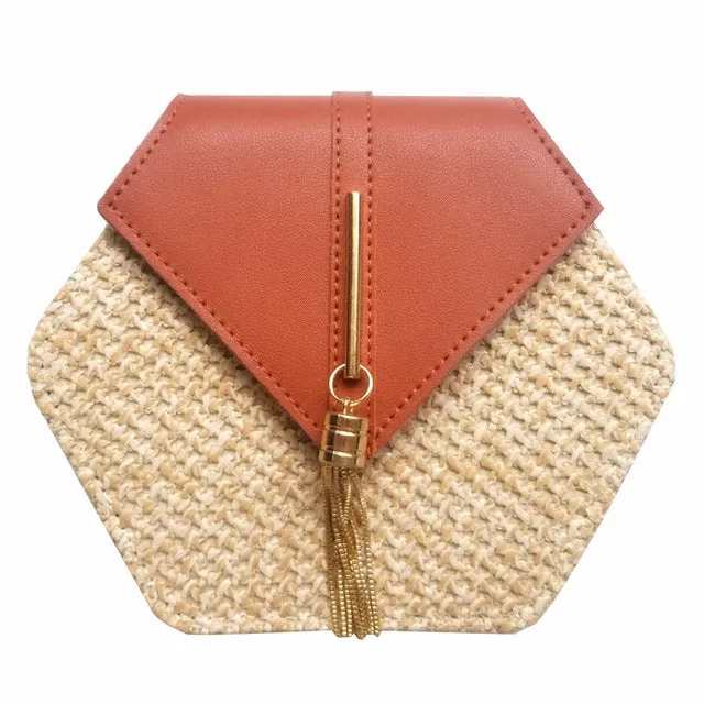 Hexagon Mulit Style Straw leather Handbag Women Summer Rattan Bag Handmade Woven Beach Circle Bohemia Shoulder Bag New Fashion Fashion Nova Bags