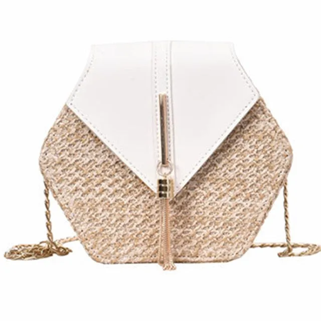 Hexagon Mulit Style Straw leather Handbag Women Summer Rattan Bag Handmade Woven Beach Circle Bohemia Shoulder Bag New Fashion Fashion Nova Bags