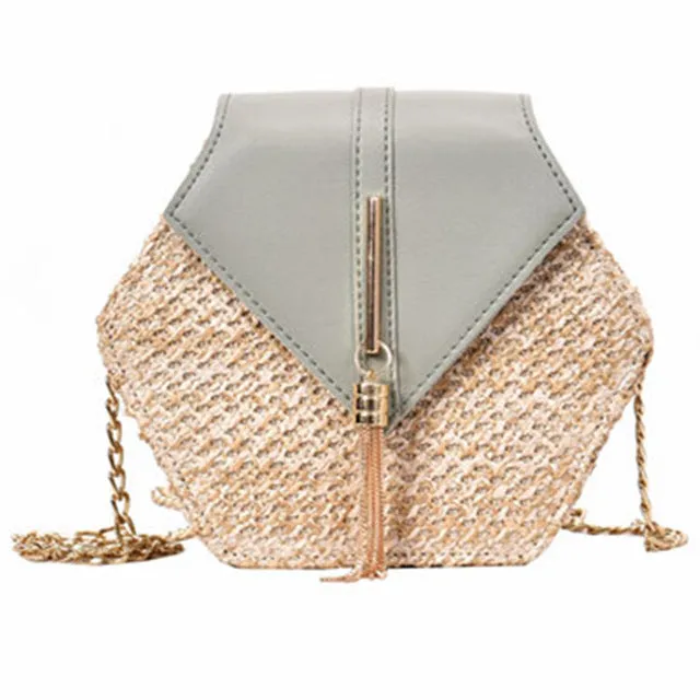 Hexagon Mulit Style Straw leather Handbag Women Summer Rattan Bag Handmade Woven Beach Circle Bohemia Shoulder Bag New Fashion Fashion Nova Bags