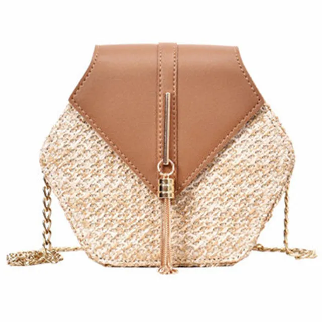 Hexagon Mulit Style Straw leather Handbag Women Summer Rattan Bag Handmade Woven Beach Circle Bohemia Shoulder Bag New Fashion Fashion Nova Bags