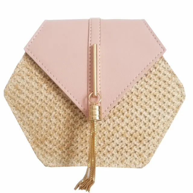 Hexagon Mulit Style Straw leather Handbag Women Summer Rattan Bag Handmade Woven Beach Circle Bohemia Shoulder Bag New Fashion Fashion Nova Bags