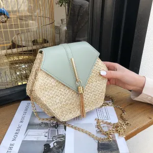 Hexagon Mulit Style Straw leather Handbag Women Summer Rattan Bag Handmade Woven Beach Circle Bohemia Shoulder Bag New Fashion Fashion Nova Bags