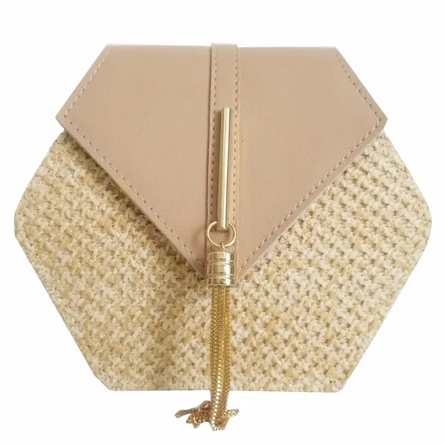 Hexagon Mulit Style Straw leather Handbag Women Summer Rattan Bag Handmade Woven Beach Circle Bohemia Shoulder Bag New Fashion Fashion Nova Bags