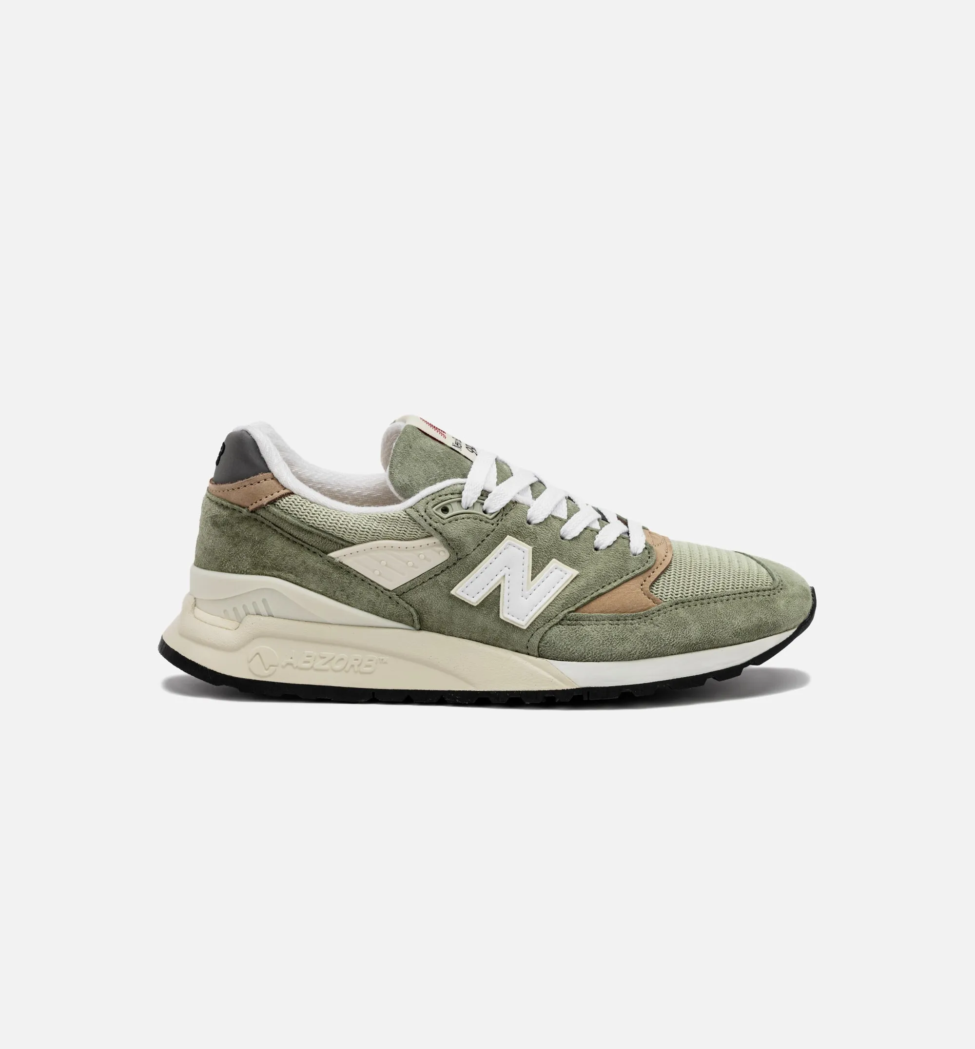 Made In USA 998 Olive Mens Lifestyle Shoe - Olive New Balance lifestyle sneakers with retro style