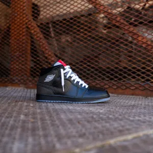Mens Air Jordan 1 Mid SE (Black/White/Wolf Grey) Nike athletic sneakers with iconic swoosh
