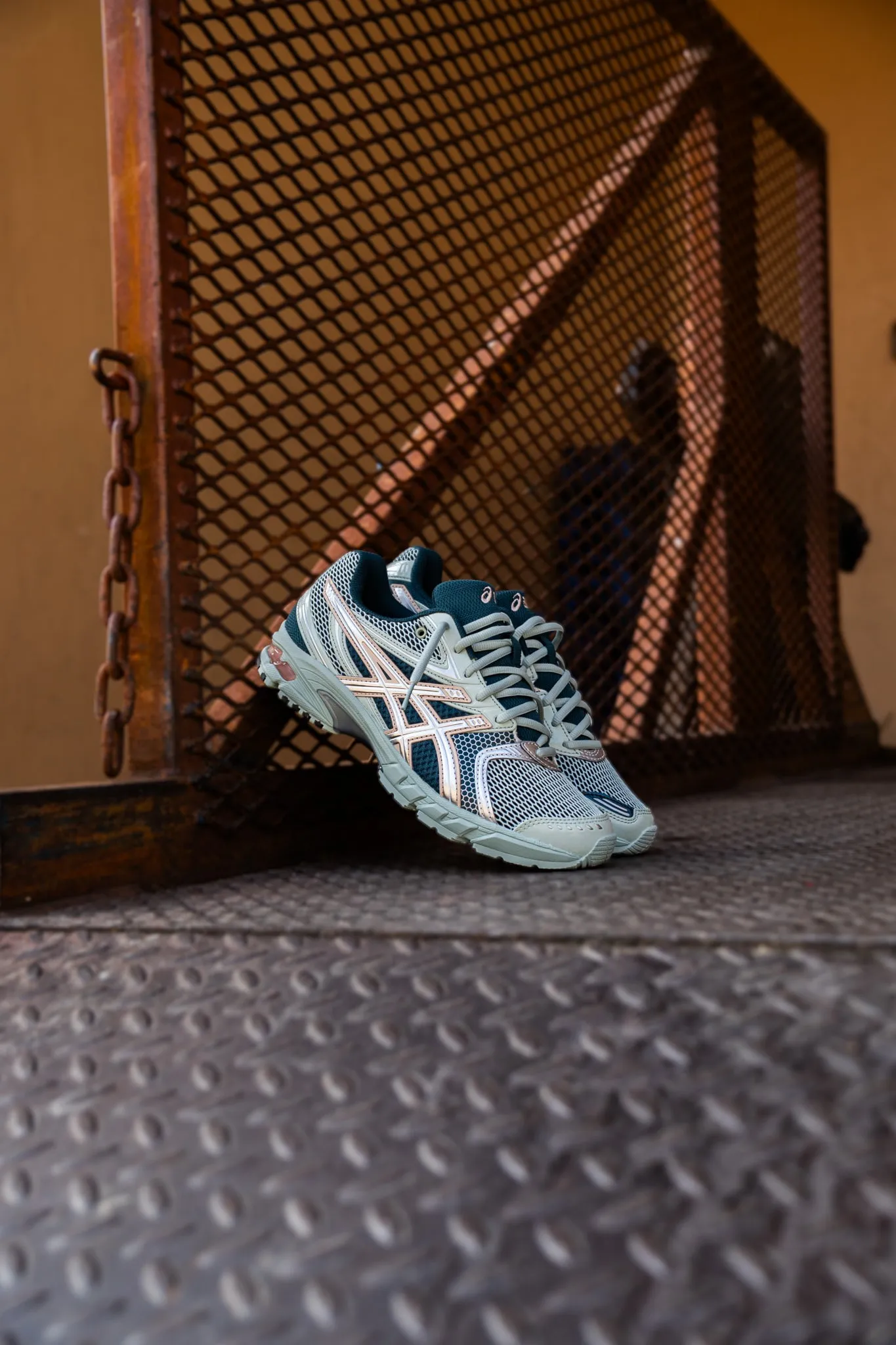 Mens Asics Gel-DS Trainer 14 (Lichen Rock/Pure Silver) running shoe close-up shots