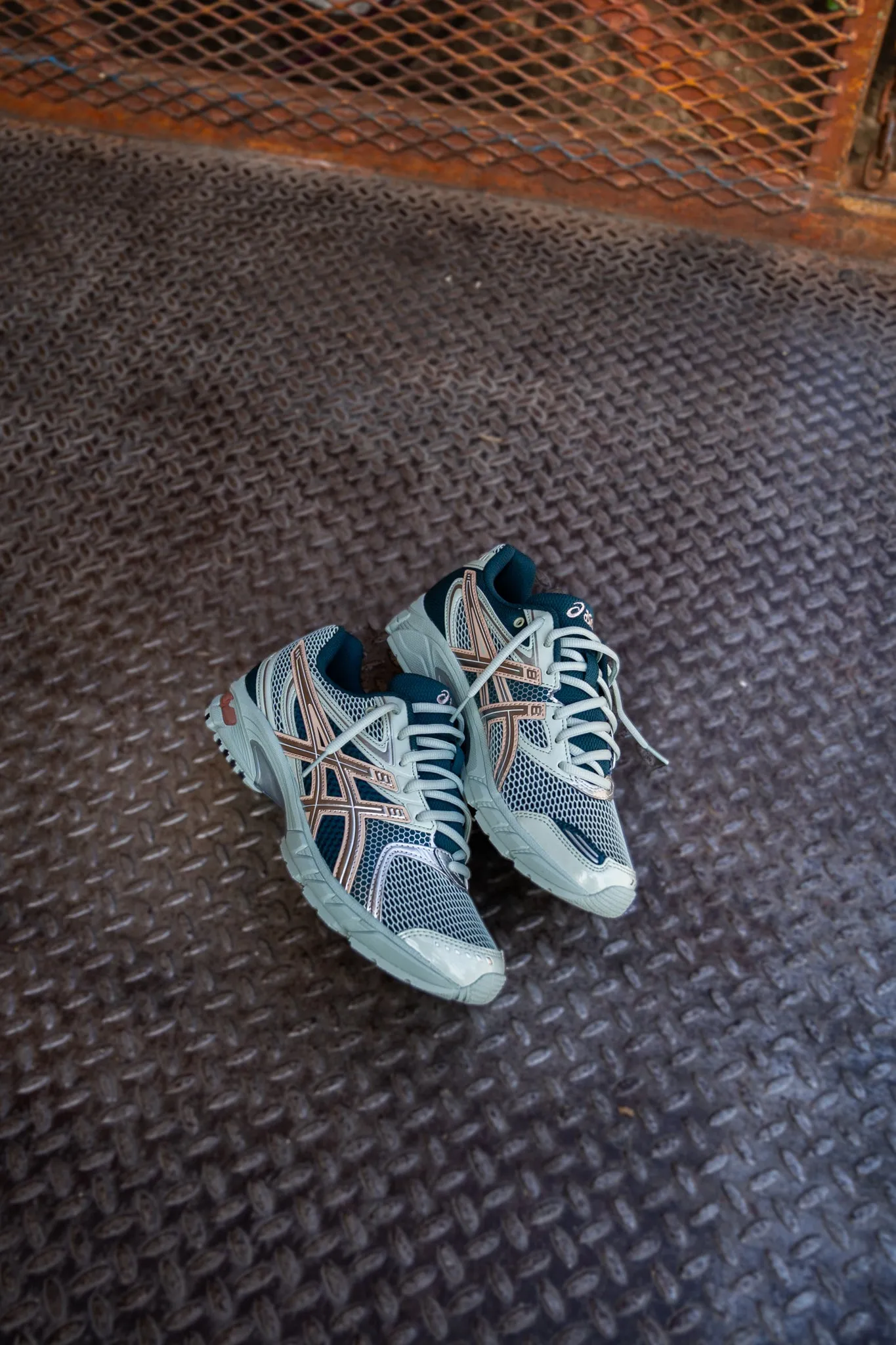 Mens Asics Gel-DS Trainer 14 (Lichen Rock/Pure Silver) running shoe close-up shots