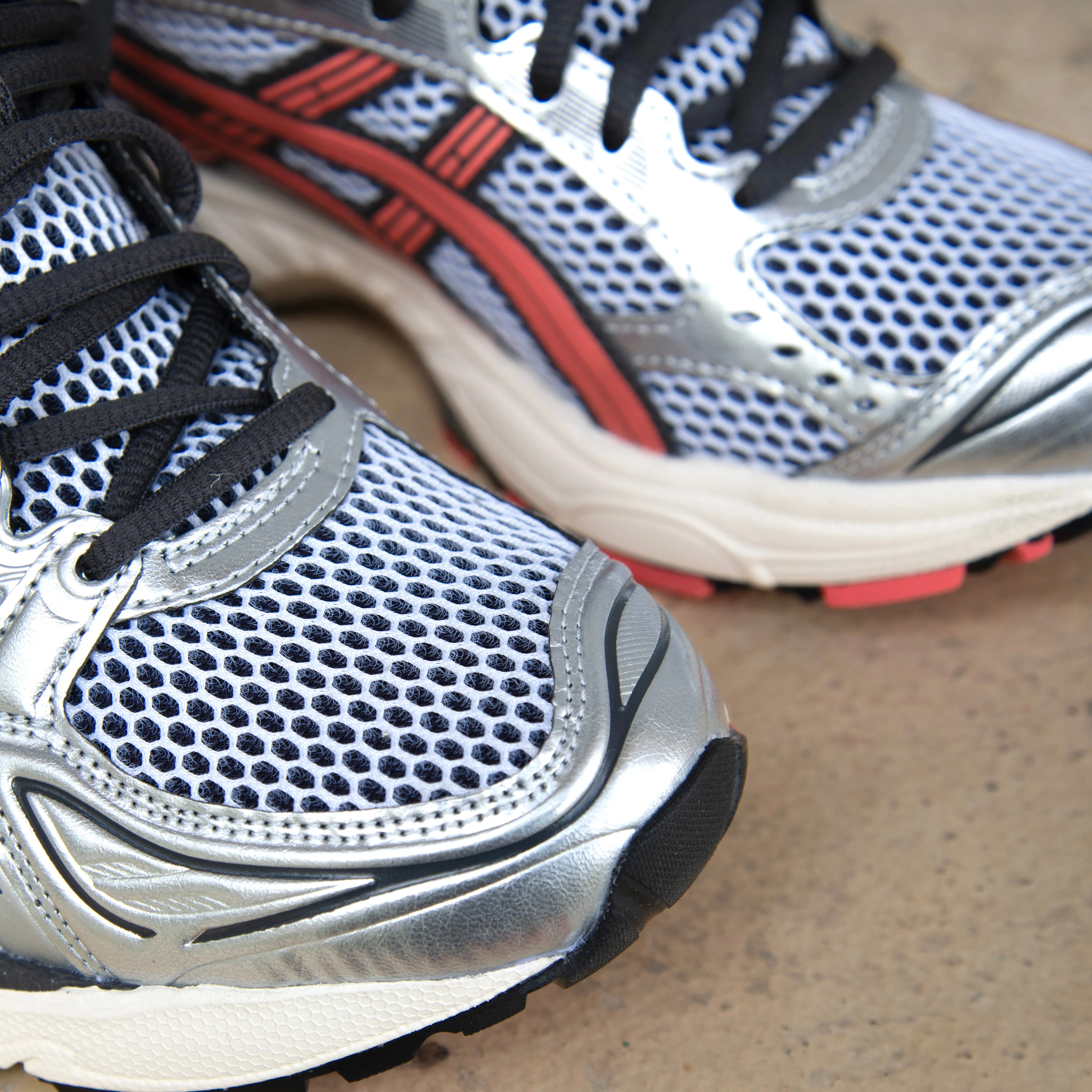 Mens Asics Gel-Kayano 14 (White/Papaya) running shoe close-up shots