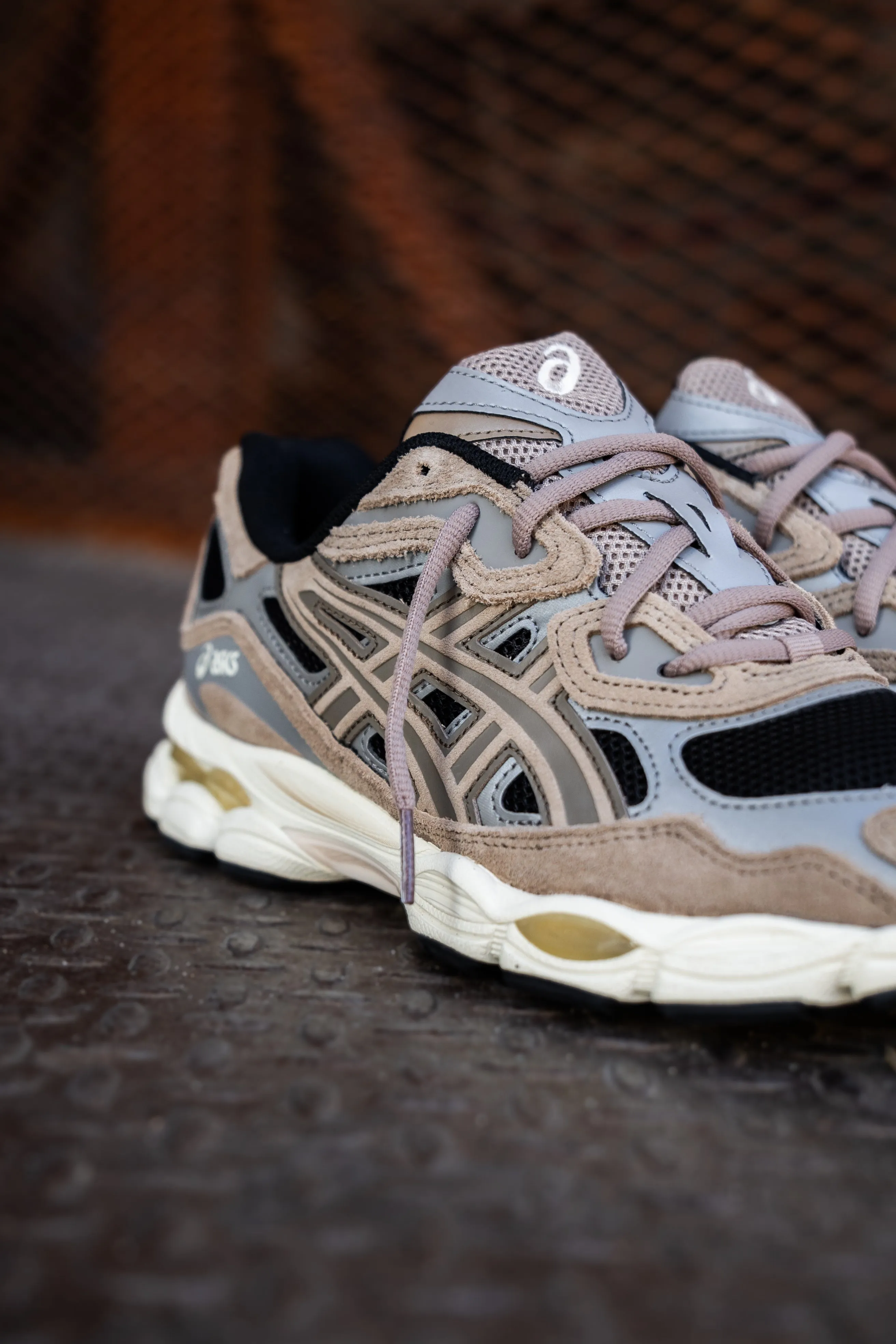 Mens Asics Gel-NYC (Black/Greige) running shoe close-up shots