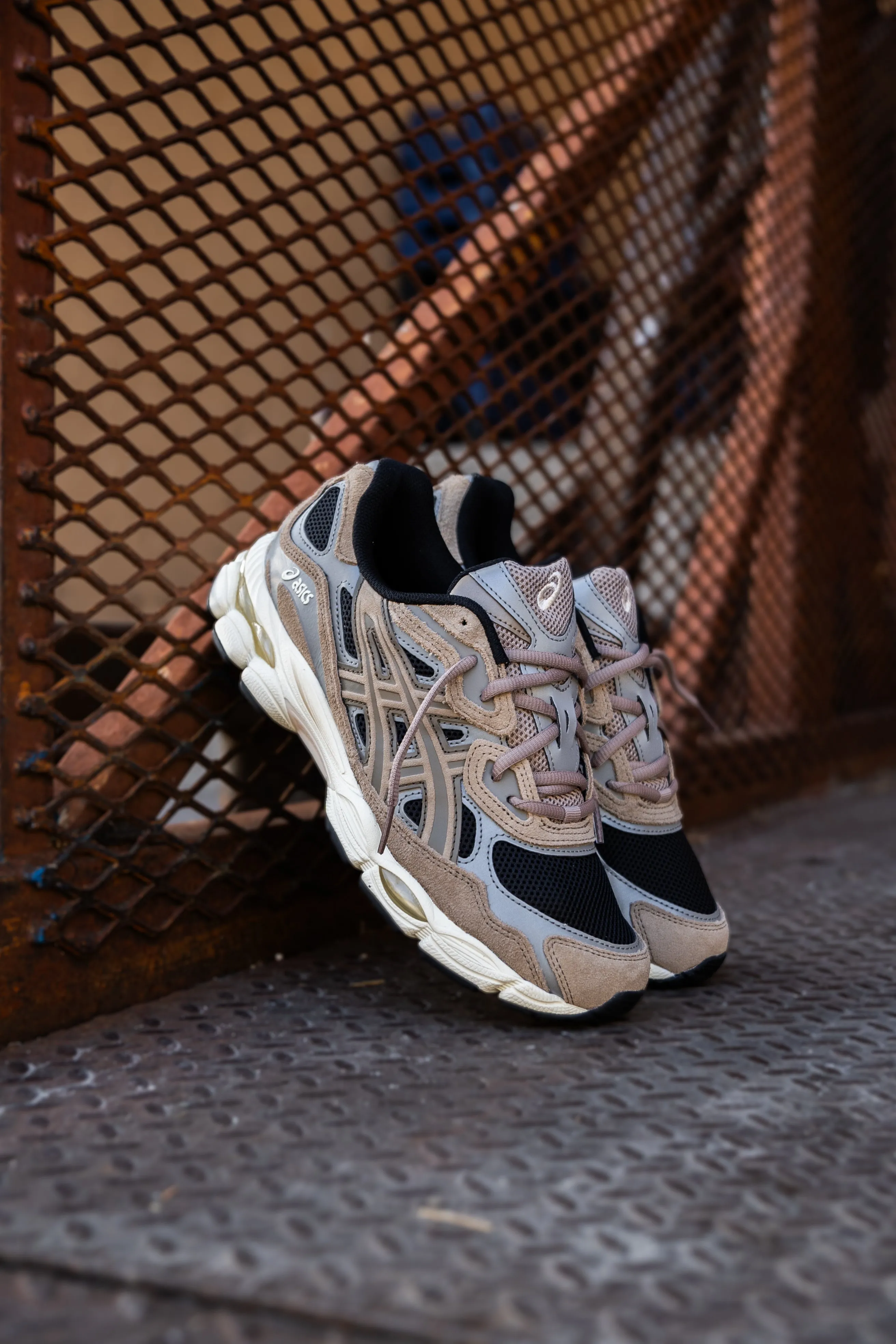 Mens Asics Gel-NYC (Black/Greige) running shoe close-up shots