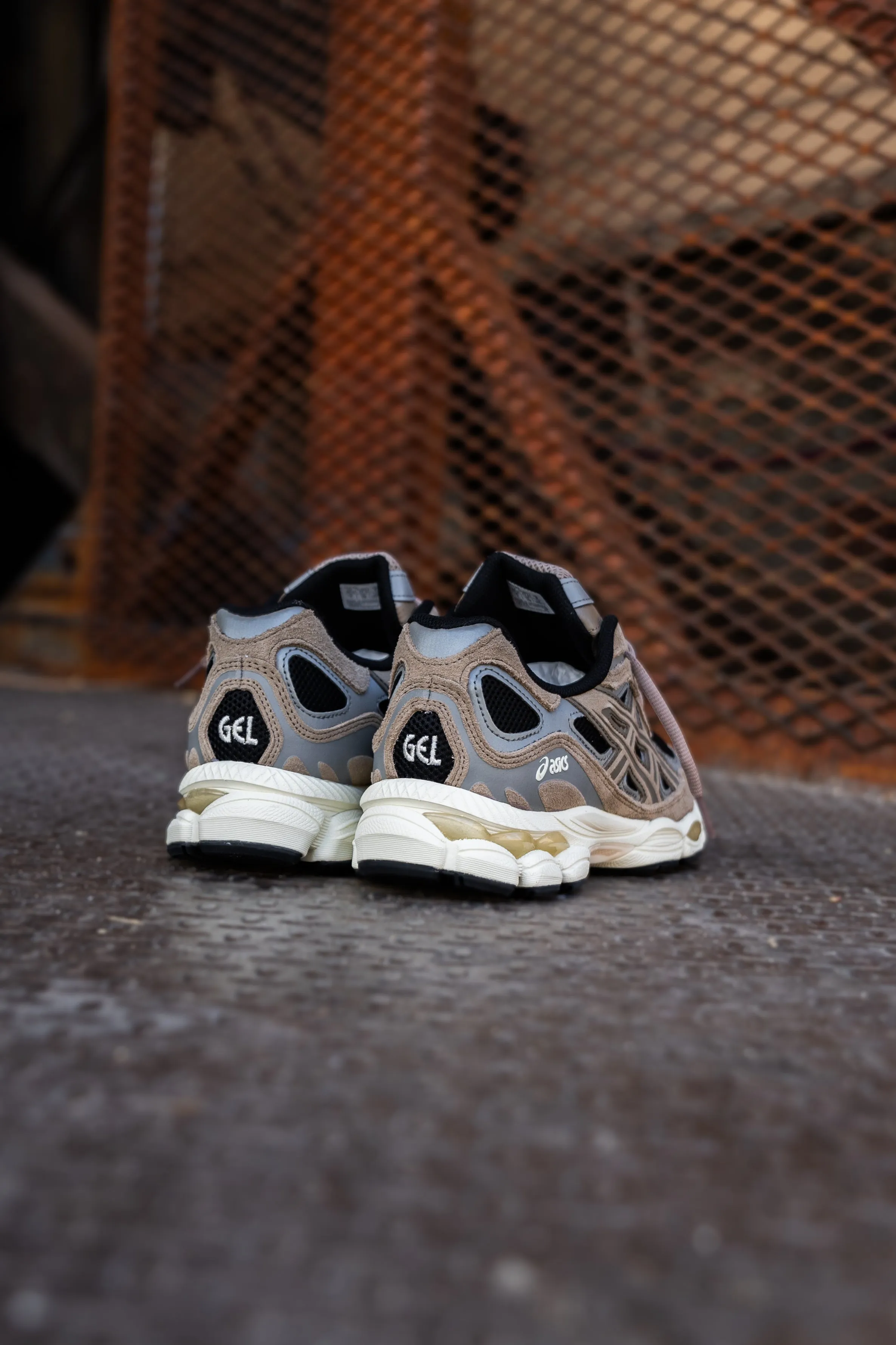 Mens Asics Gel-NYC (Black/Greige) running shoe close-up shots