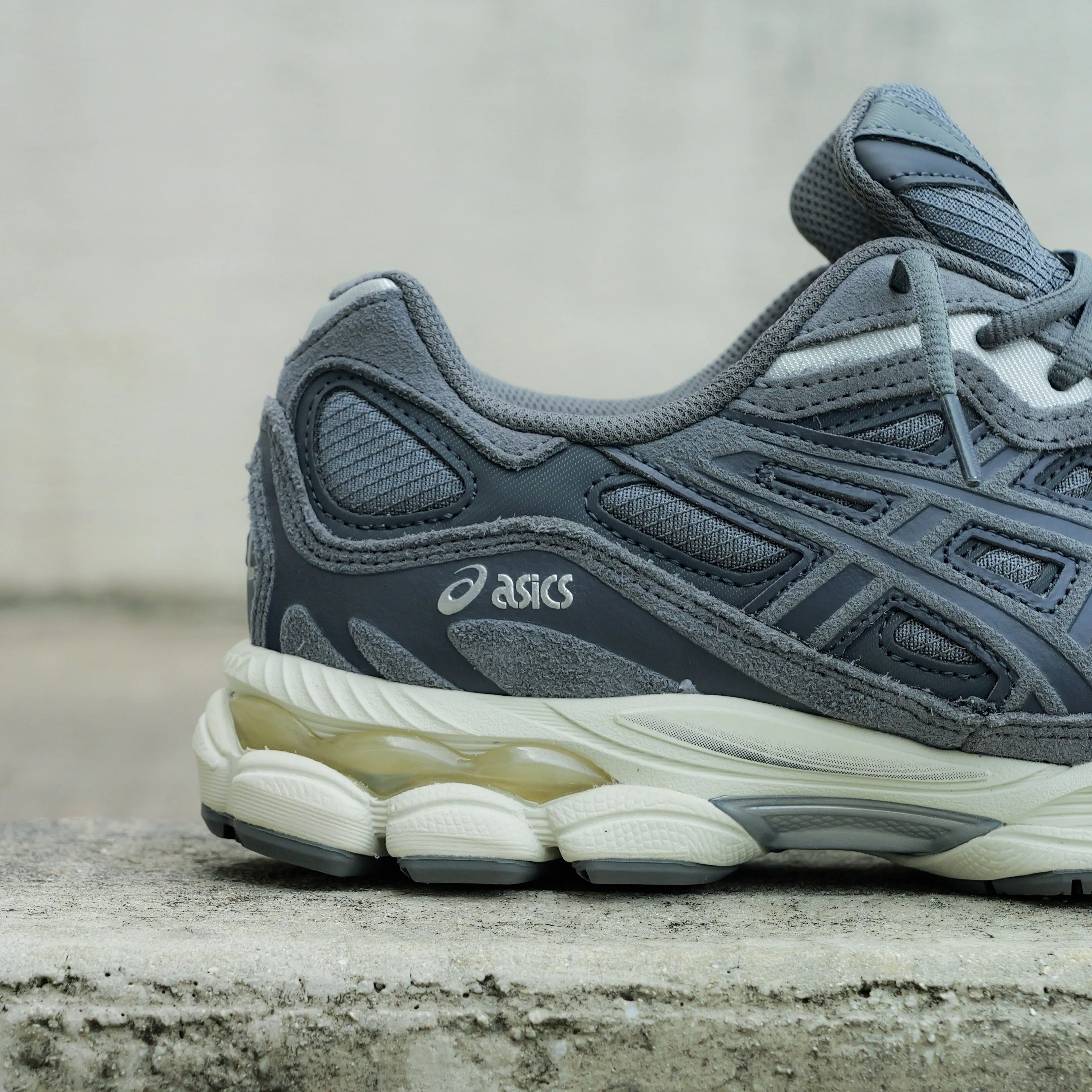 Mens Asics Gel-NYC (Steel Grey/Carrier Grey) running shoe close-up shots