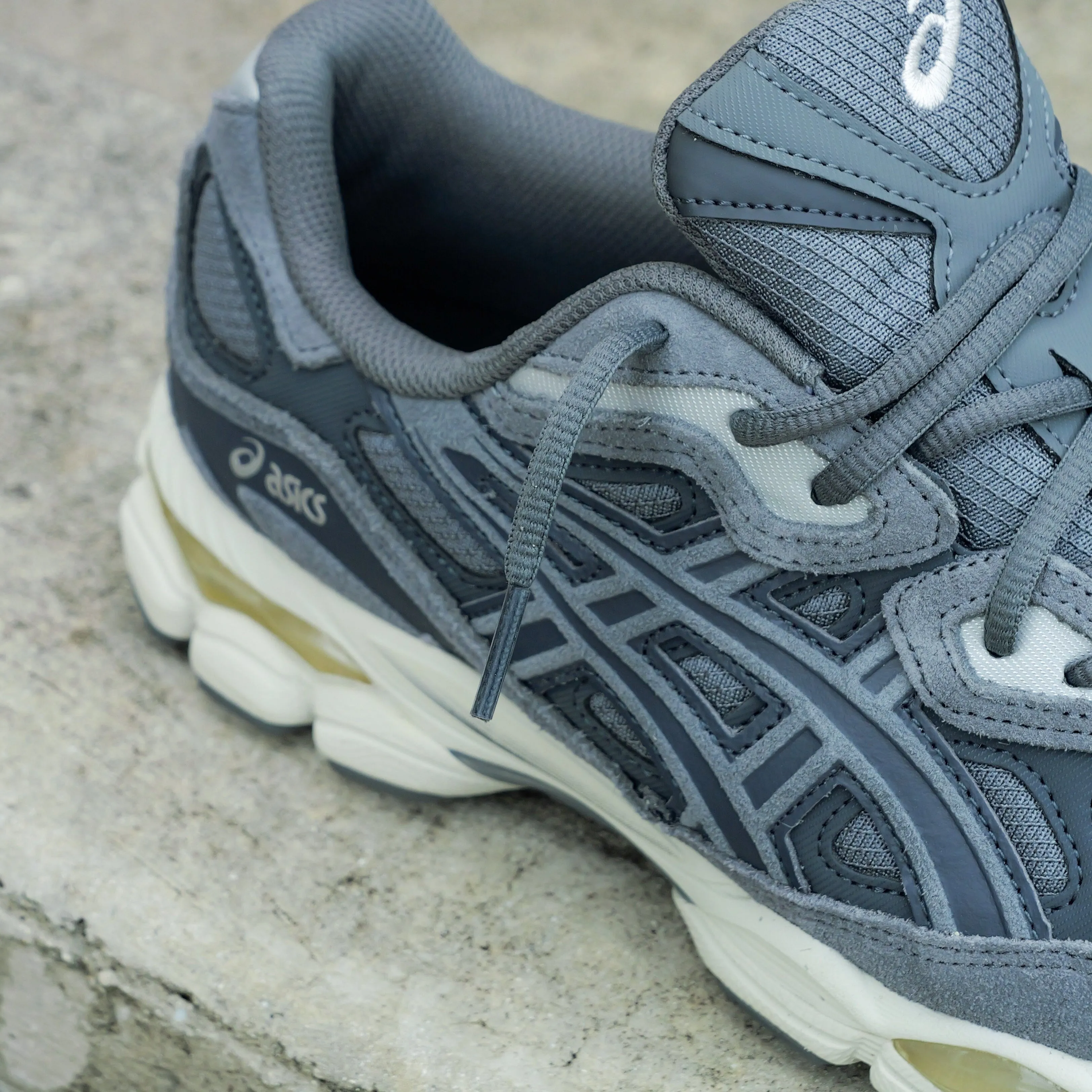 Mens Asics Gel-NYC (Steel Grey/Carrier Grey) running shoe close-up shots
