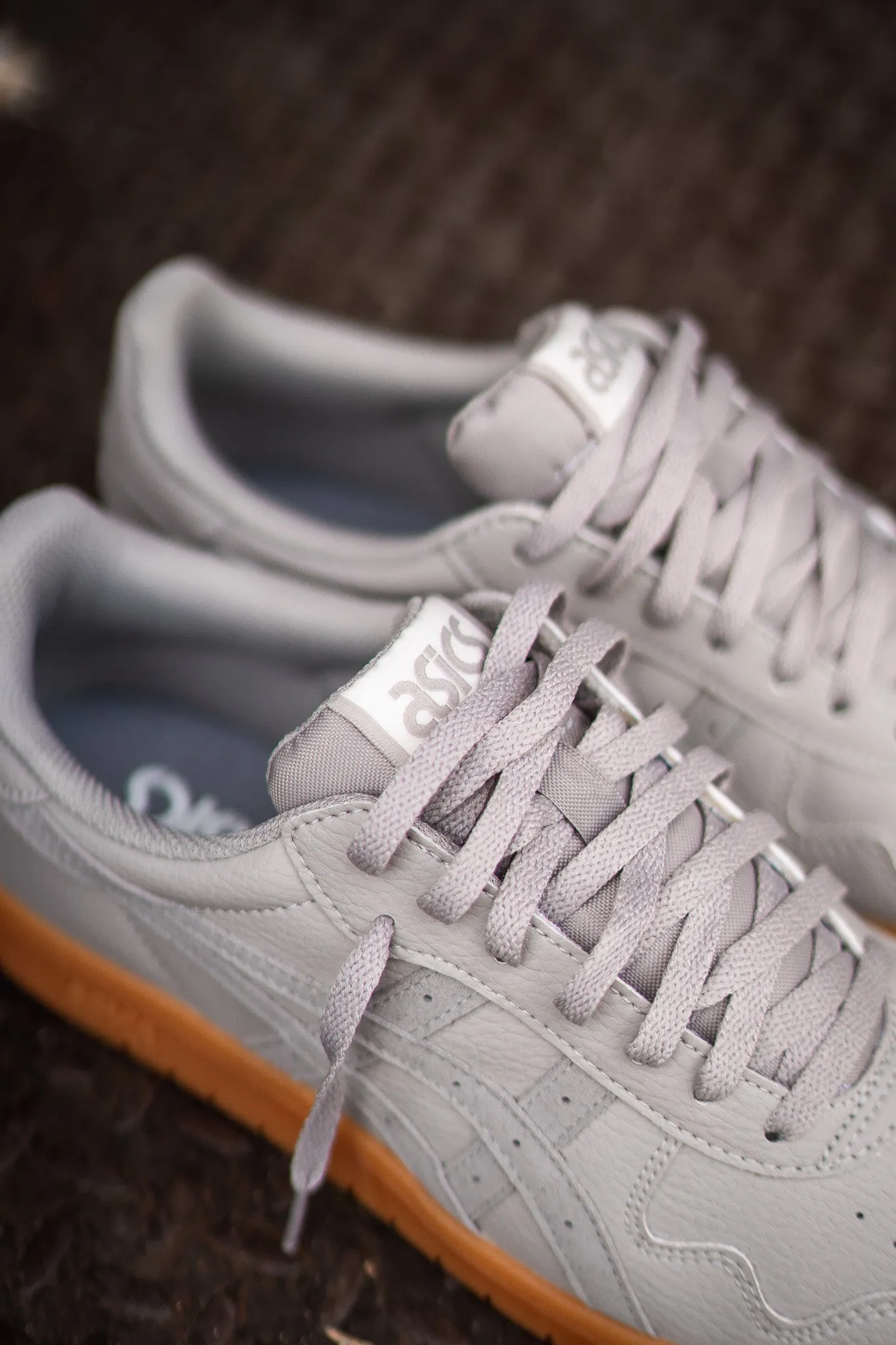 Mens Asics Japan S (Oyster Birch/Gum) running shoe close-up shots