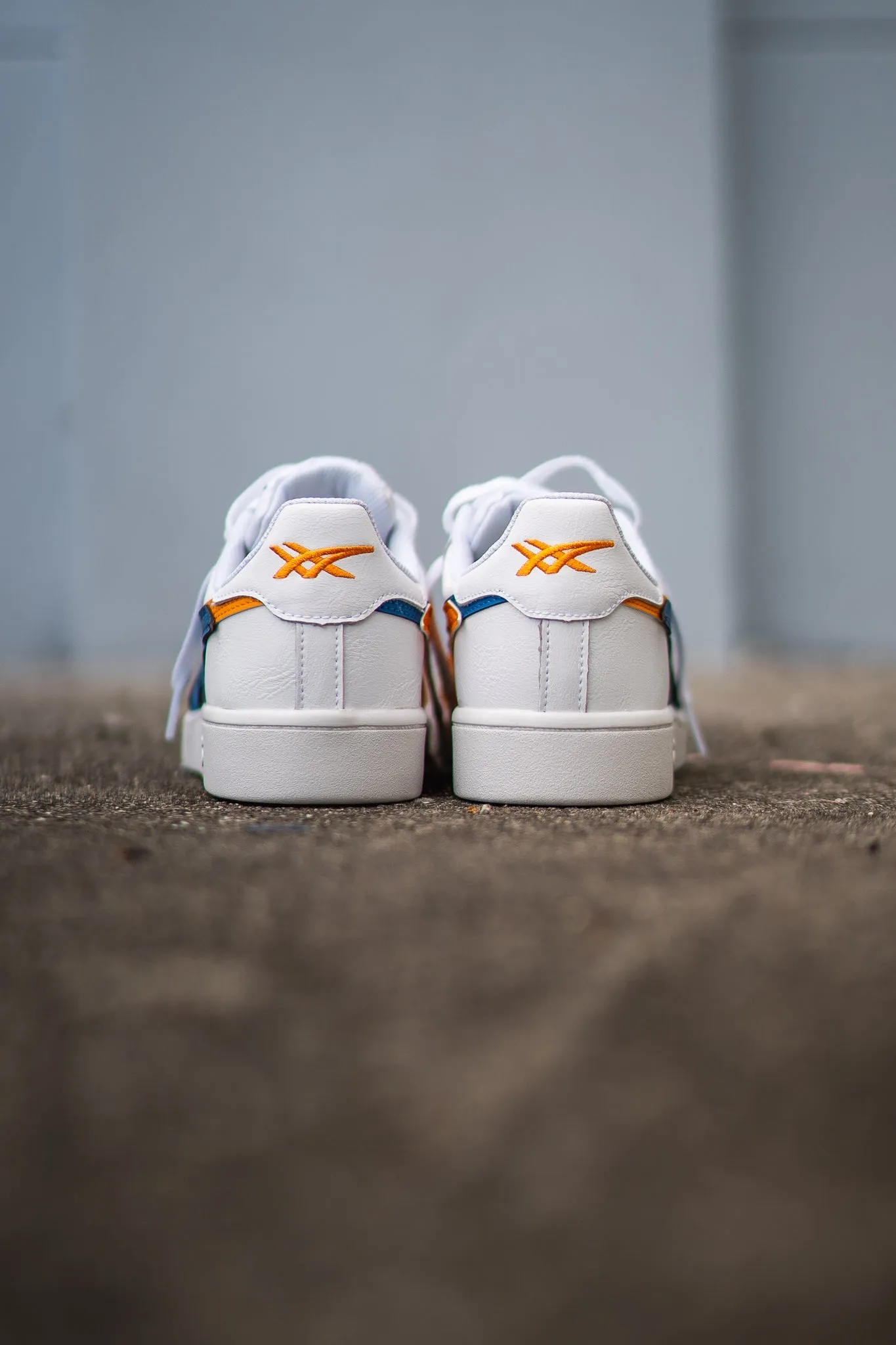Mens Asics Japan S (White/Lake Drive/Citrus) running shoe close-up shots
