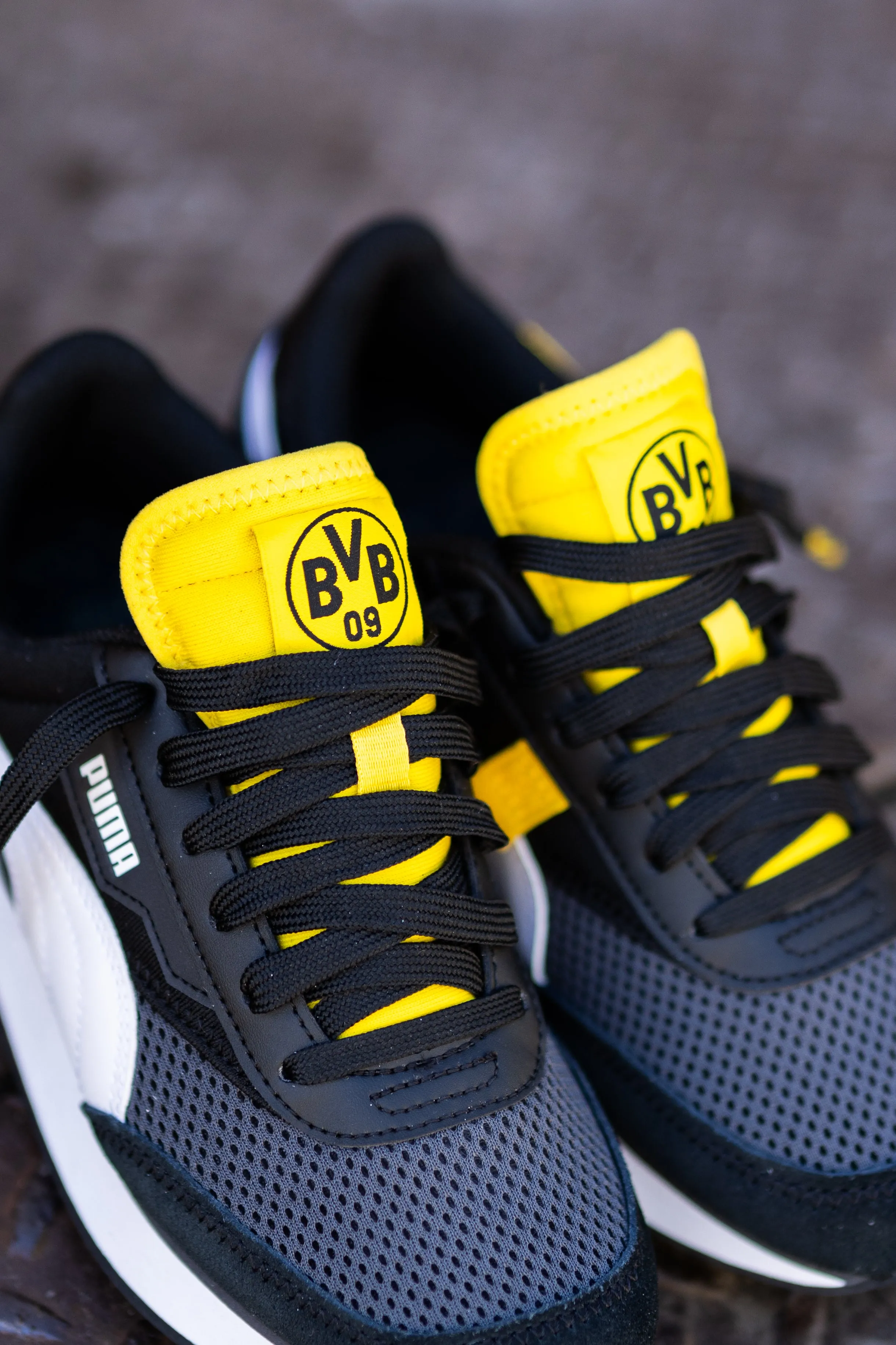 Mens Puma Future Rider BVB (Asphalt/Black/Cyber Yellow) Puma athletic shoe visuals